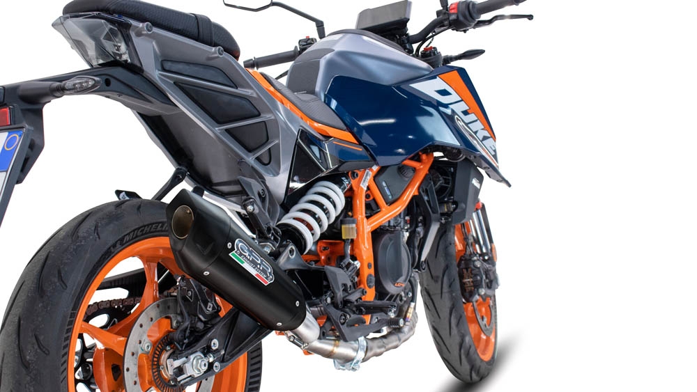 GPR pot echappement compatible avec  Ktm Duke 390 2024-2025, GP-Revo Black Titanium, Échappement légal, homologué,silencieux avec db killer amovible et tuyau de liaison spécifique 