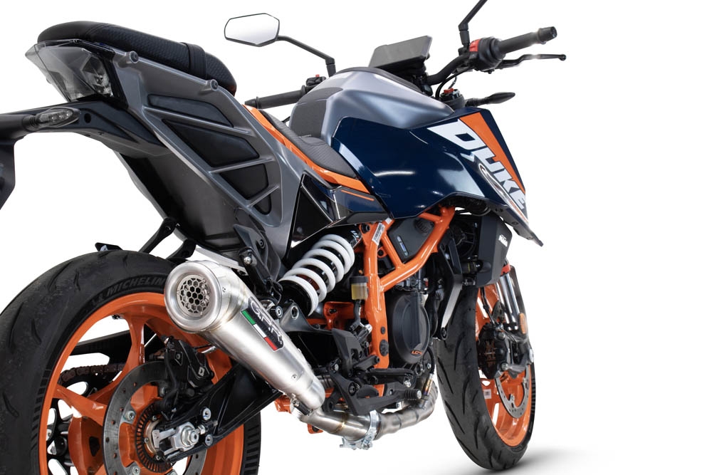 Scarico GPR compatibile con  Ktm Duke 200 2024-2025, Powercone Evo, Scarico omologato, silenziatore con db killer estraibile e raccordo specifico