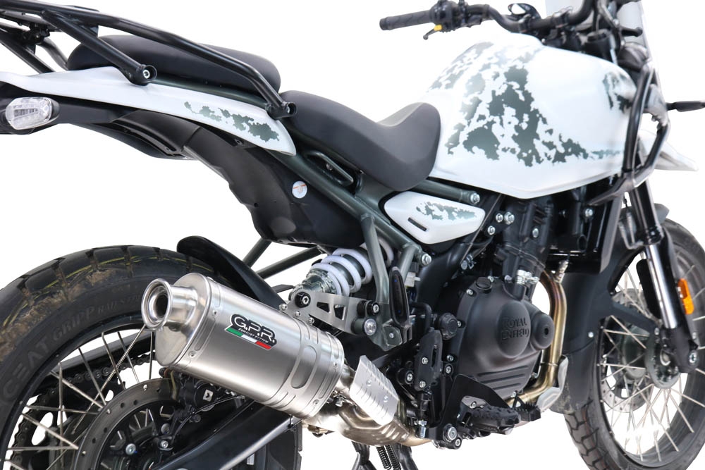 GPR pot echappement compatible avec  Royal Enfield Guerrilla 450  2024-2025, Dune Triovale Titanio, Échappement légal, homologué,silencieux avec db killer amovible et tuyau de liaison spécifique 