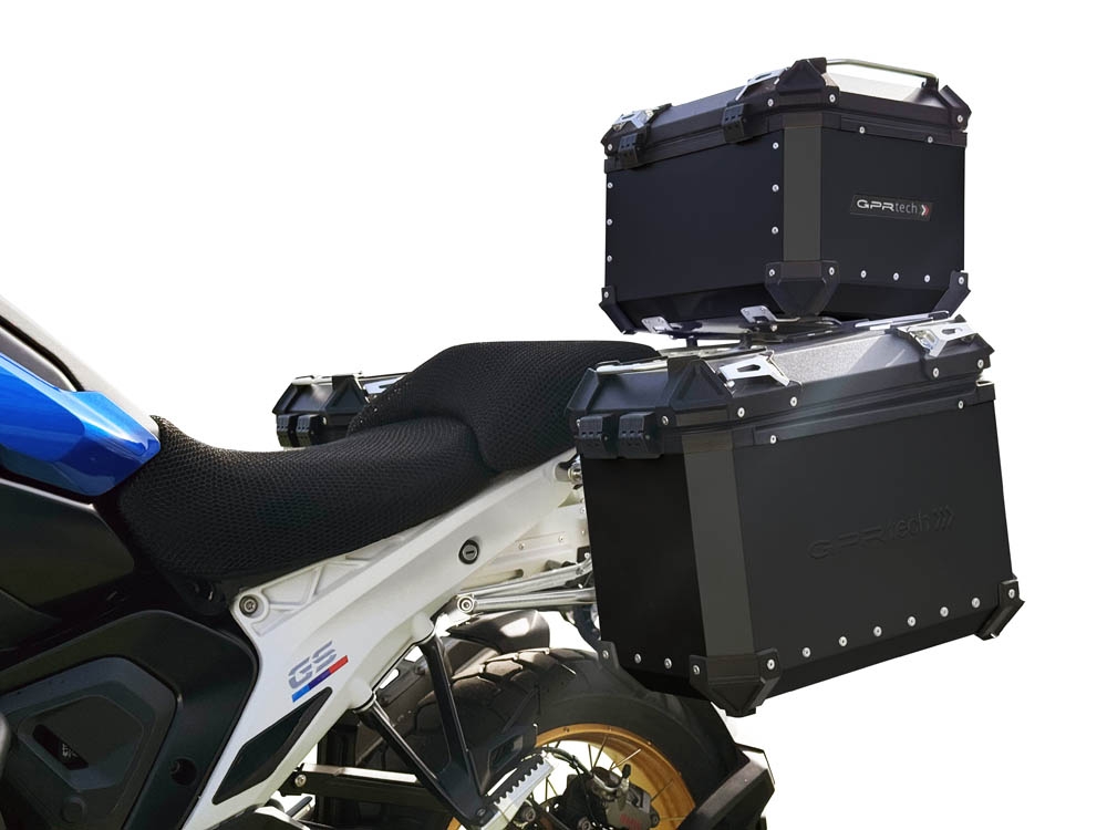 GPR TECH compatible with  GPR TECH TRIPTYCH KIT IN BLACK COLOR, TOP CASE 45 LT + SIDE CASES ALPI-TECH 38 LT. + 38 LT. + GENERAL HOLDER Kit trittico realizzato in colore nero, con Bauletto 45 Lt + Valigie laterali 38 Lt + 38 Lt + portapacchi generale