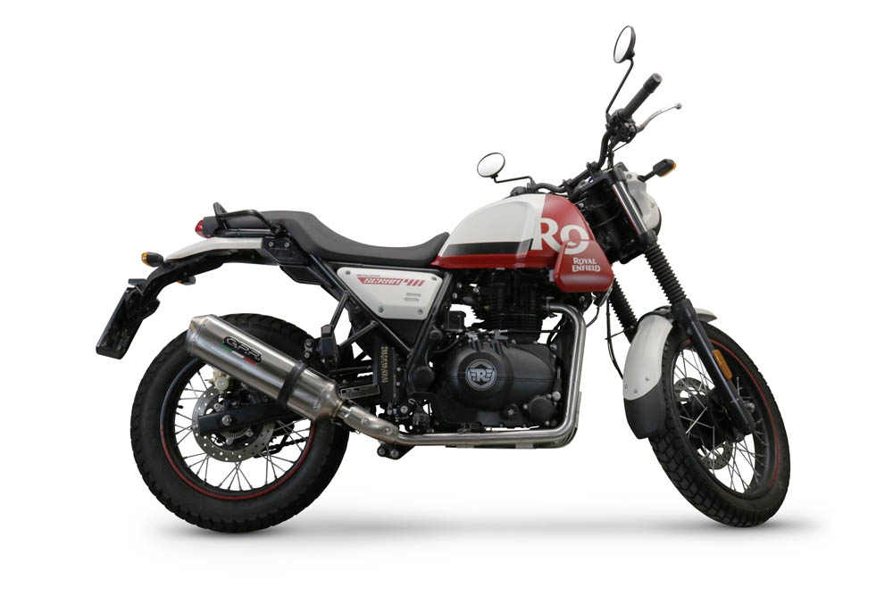 GPR exhaust compatible with  Royal Enfield Scram 411 2022-2024, Satinox , Homologated legal slip-on exhaust including removable db killer, link pipe and catalyst 