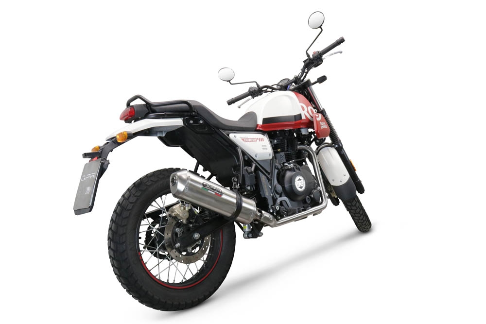 GPR exhaust compatible with  Royal Enfield Scram 411 2022-2024, Satinox , Homologated legal slip-on exhaust including removable db killer, link pipe and catalyst 
