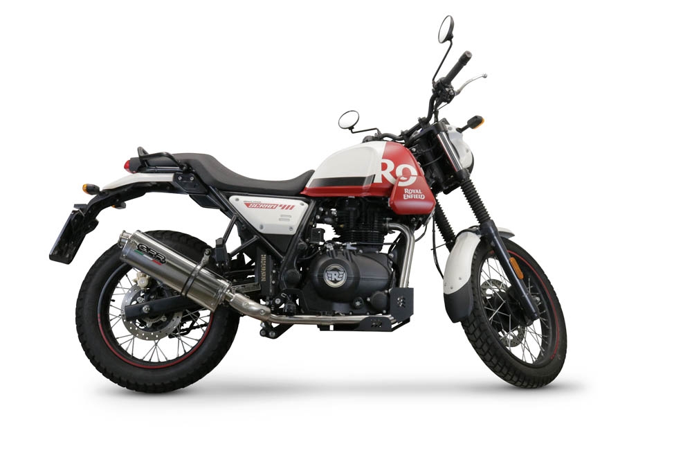 Scarico GPR compatibile con  Royal Enfield Scram 411 2022-2024, Trioval, Terminale di scarico omologato, fornito con db killer estraibile, catalizzatore e raccordo specifico