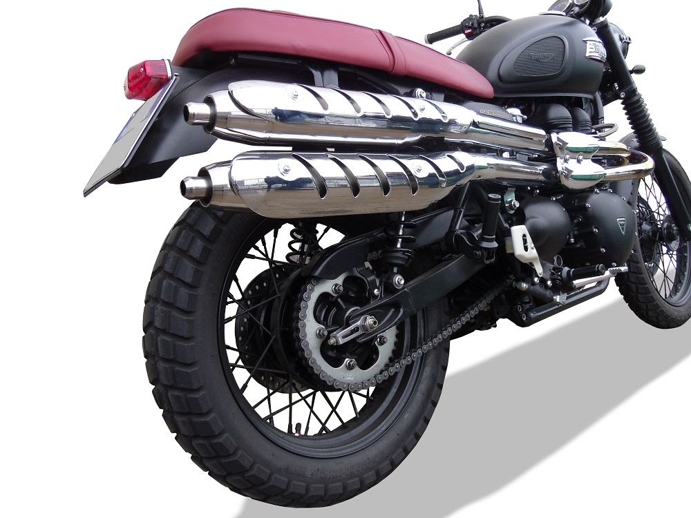 GPR exhaust compatible with  Triumph Scrambler 900 2006-2014, Deeptone Inox, Dual Homologated legal slip-on exhaust including removable db killers and link pipes 