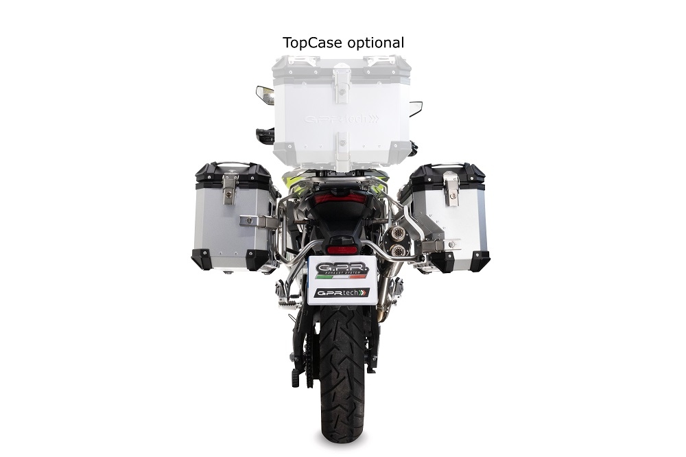 GPR TECH compatible with  GPR TECH Pair of side cases aluminum made with contoured right side, silver color with specific pannier silver holder Pair of side cases aluminum made with contoured right side, silver color with specific pannier silver holder Ca